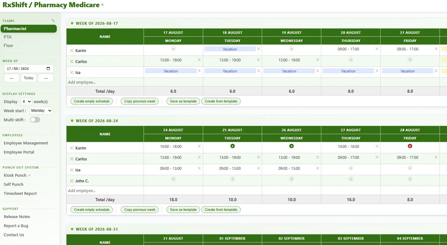 RxShift scheduling app screenshot