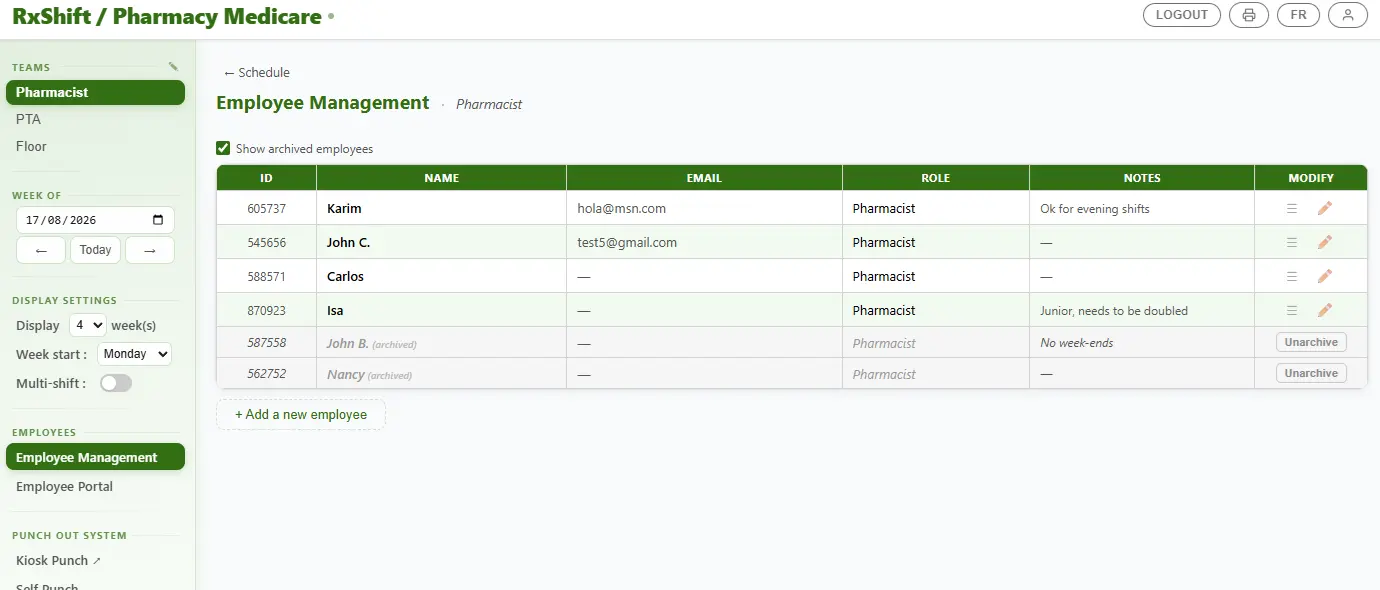 RxShift scheduling app screenshot