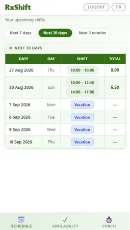 RxShift scheduling app screenshot