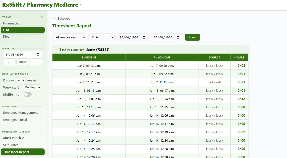 RxShift scheduling app screenshot