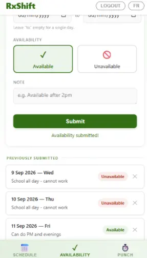 RxShift restaurant employee portal