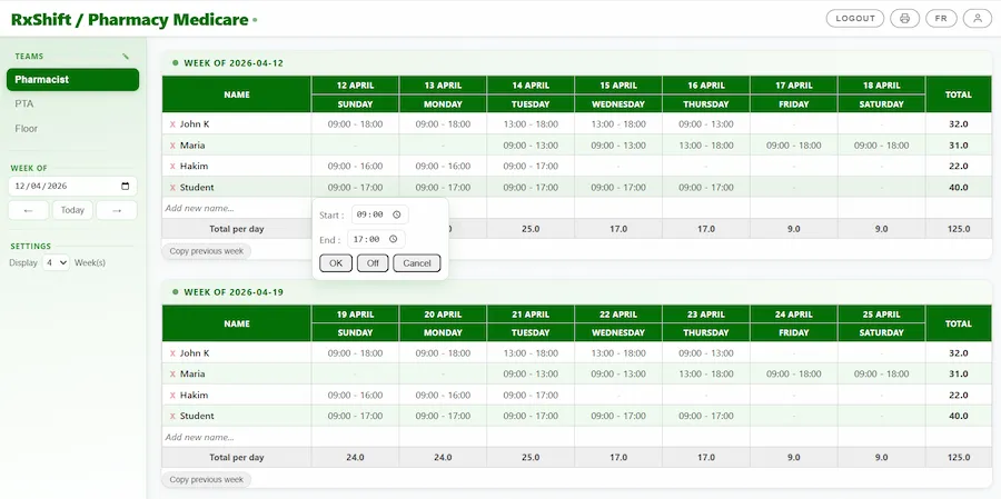 RxShift scheduling app screenshot